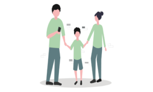 Illustration of a family holding hands, smiling together.