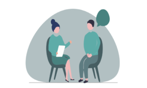 Illustration of two people having a conversation.