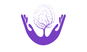 Purple hands holding a tree-like brain shape.