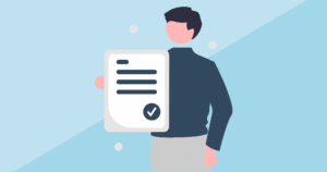 Illustration of a person holding a document with a checkmark.