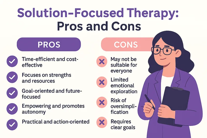 Limitations of Solution-Focused therapy pros and cons infographic