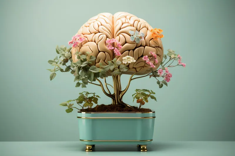 Representation of the human brain as plant tree pot