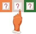 Hand pointing to blocks with a question mark on them