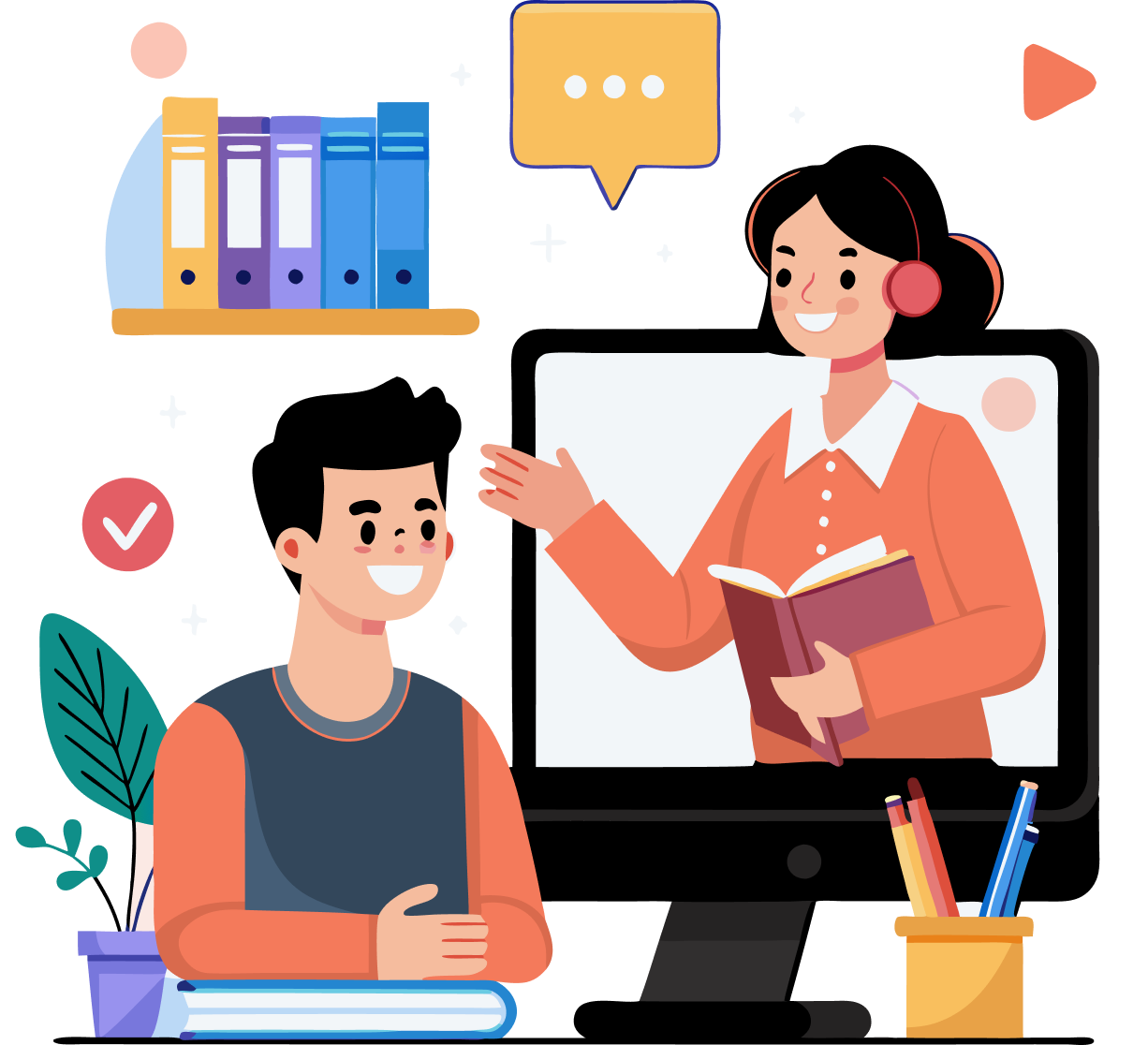 Student learning online with teacher during video lesson