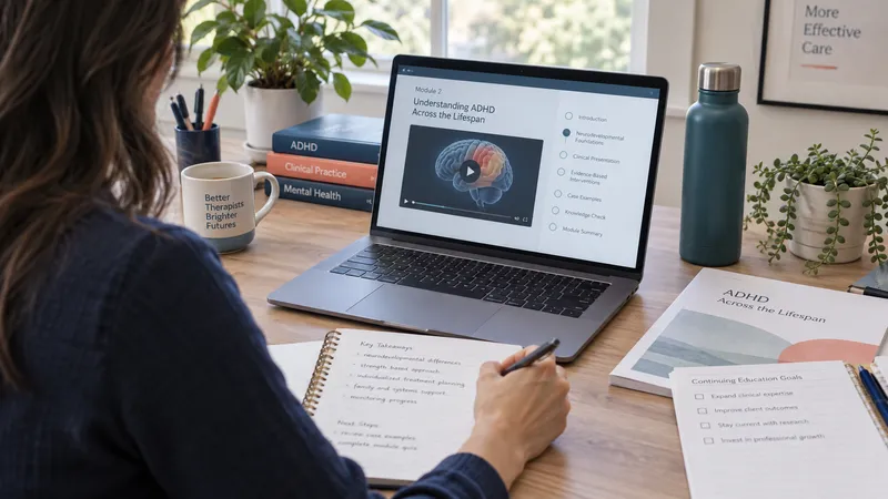 Therapist reviewing adult ADHD assessment checklist and differential diagnosis notes during a clinical consultation